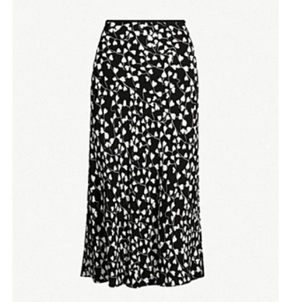 DIANE VON FURSTENBERG‎  Mae Heart-print Crepe Midi Skirt In Heart Garden Black S